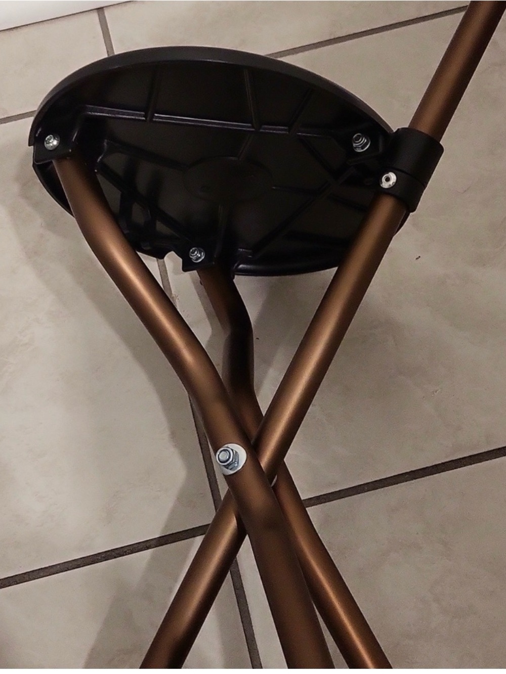 Folding Tripod Stool with Padded Seat - Black/Bronze - Picture 4 of 6